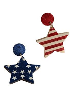 Patriotic Star Dangle Earrings - Red & Blue